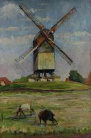 tableau Le Moulin du Coq   animaux,moulin  huile panneau 1ère moitié 20e siècle
