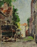 tableau Si Apollon Dasselborne Lucien paysage,village  huile panneau 1ère moitié 20e siècle