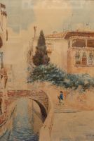 tableau Venise Valentinelli Jean-Baptiste scne rurale,ville  aquarelle papier 