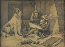 tableau L'artiste GILBERT  Auguste animaux   papier 19e sicle