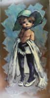 tableau La jeune mariée LEIGHTON-JONES Barry personnage  huile triplex 2ième moitié 20e siècle