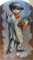 tableau Le Peintre LEIGHTON-JONES Barry personnage  huile triplex 2ième moitié 20e siècle