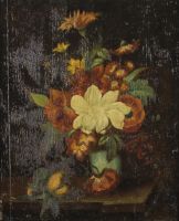 tableau Le Bouquet   fleurs,nature morte  huile panneau 19e sicle