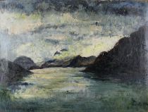 tableau Le Fiord   paysage  huile toile 1ère moitié 20e siècle