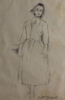 tableau La femme au foulard  Creten George personnage  encre papier 2ième moitié 20e siècle