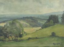 tableau Brume sur l'ardenne Delaite Charles paysage  huile isorel 2ième moitié 20e siècle