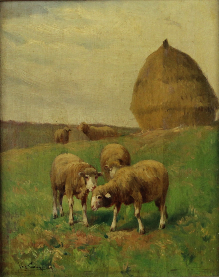 tableau Les moutons Van Leemputten Cornelis (Corneille) paysage  huile panneau 1re moiti 20e sicle