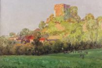 tableau Vue du château Daco Henri paysage,village  huile toile 1ère moitié 20e siècle