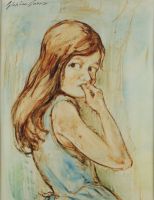 tableau La jeune fille Gorus Stephan personnage,portrait  huile carton 2ime moiti 20e sicle