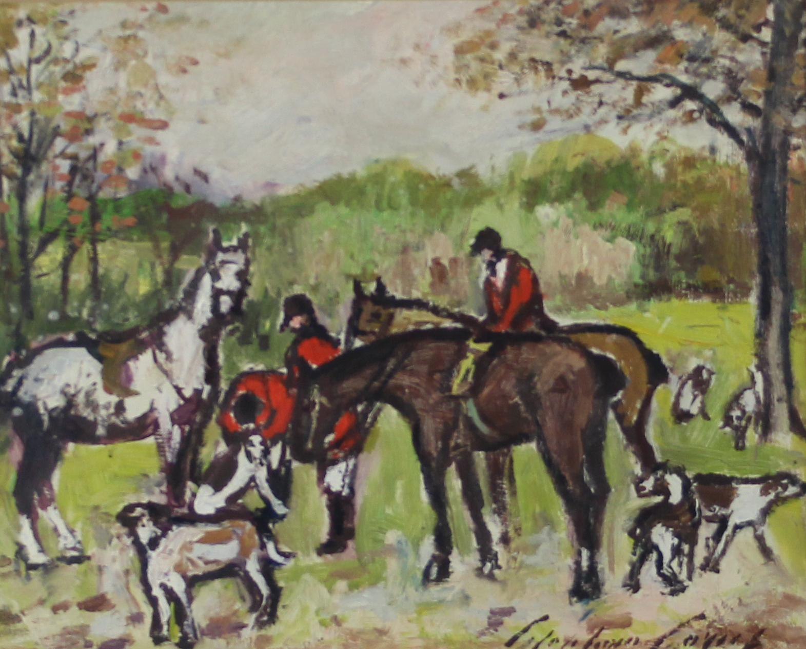 tableau La chasse  courre Gorus Stephan animaux,chasse pche,paysage  huile carton 2ime moiti 20e sicle