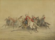 tableau La cavalerie FORT Theodore animaux,militaire,orientaliste,personnage  aquarelle papier 19e sicle