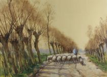 tableau Le berger et ses moutons Wagemaekers Victor animaux,scne rurale  aquarelle papier 1re moiti 20e sicle