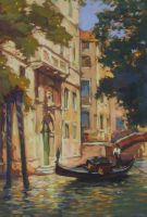 tableau Gondole à Venise  Bisschops Charles - Louis marine,personnage,ville  huile carton 2ième moitié 20e siècle
