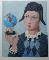 tableau L'arlequin  Duterme Roger personnage,portrait  estampe papier 2ième moitié 20e siècle