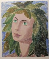 tableau La femme nature Duterme Roger fleurs,personnage,portrait  estampe  2ième moitié 20e siècle