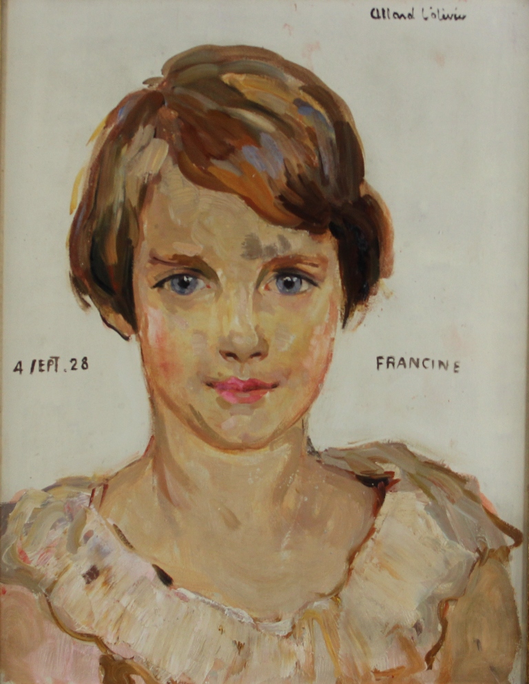 tableau Francine Allard l'Olivier Fernand  portrait  huile panneau 1re moiti 20e sicle