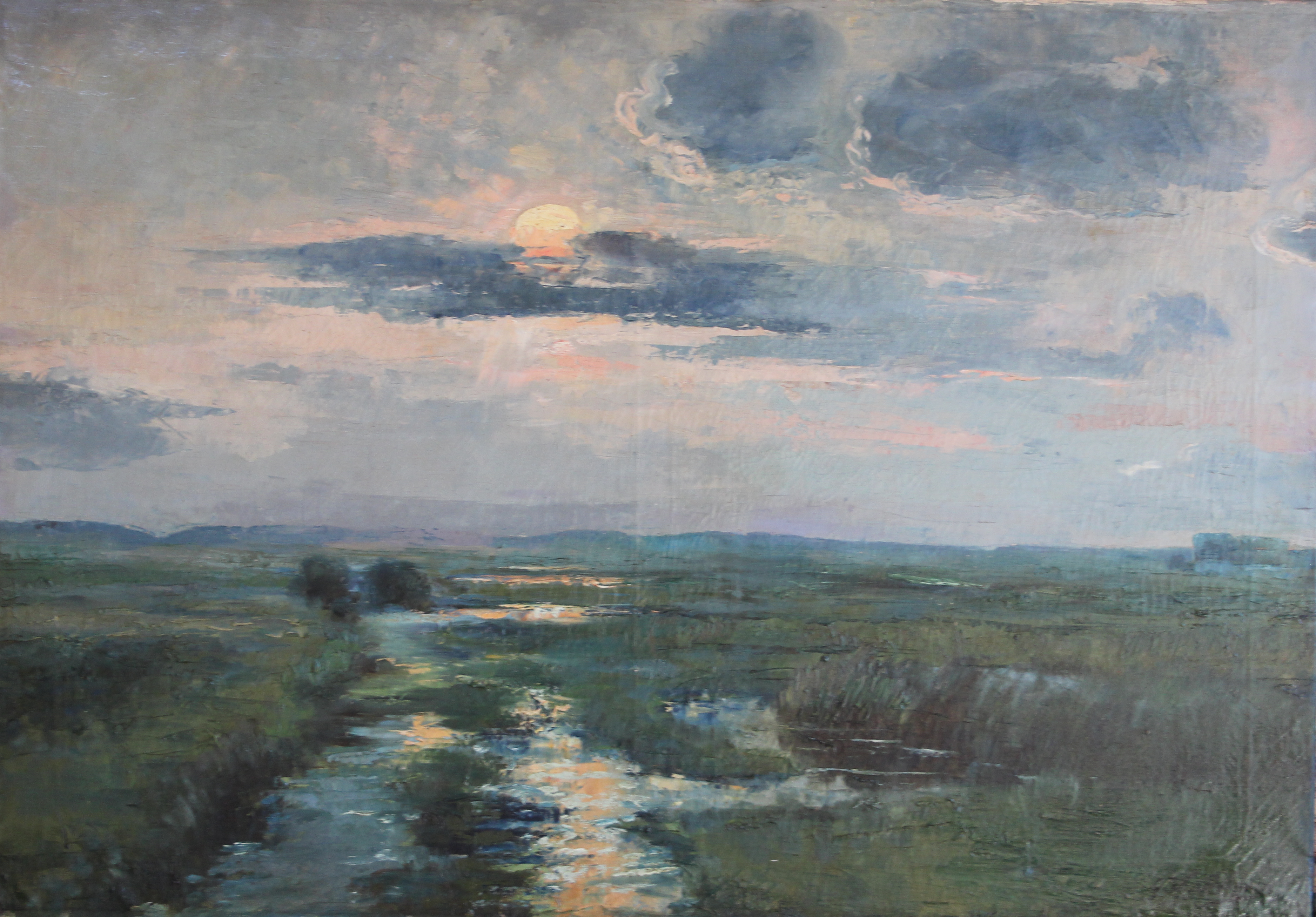 tableau Couch de soleil Delsaux Willem (Guillaume) paysage  huile toile 1re moiti 20e sicle