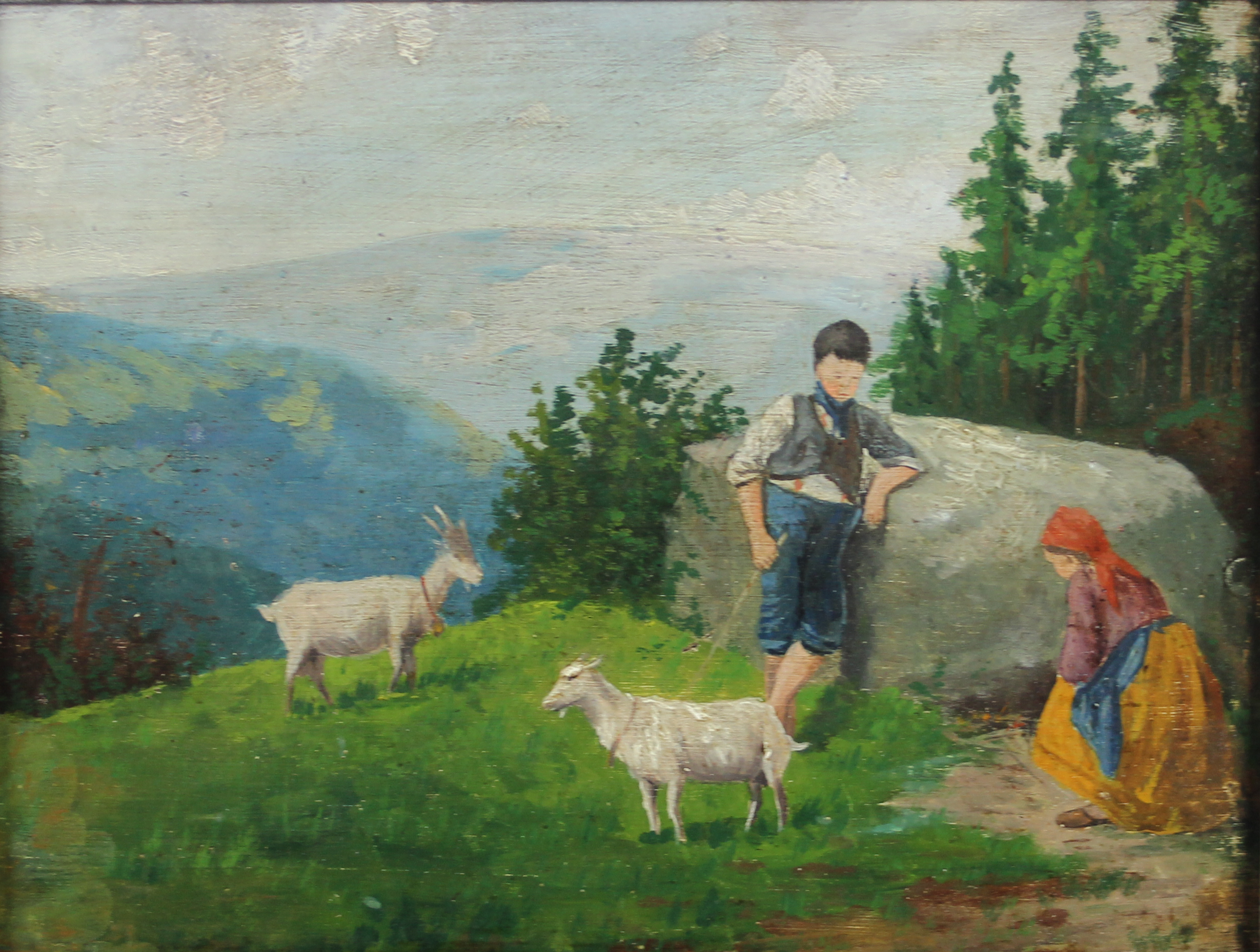 tableau Les bergers   animaux,paysage,paysage de montagne  huile panneau 1re moiti 20e sicle