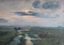 tableau Couché de soleil Delsaux Willem (Guillaume) paysage  huile toile 1ère moitié 20e siècle