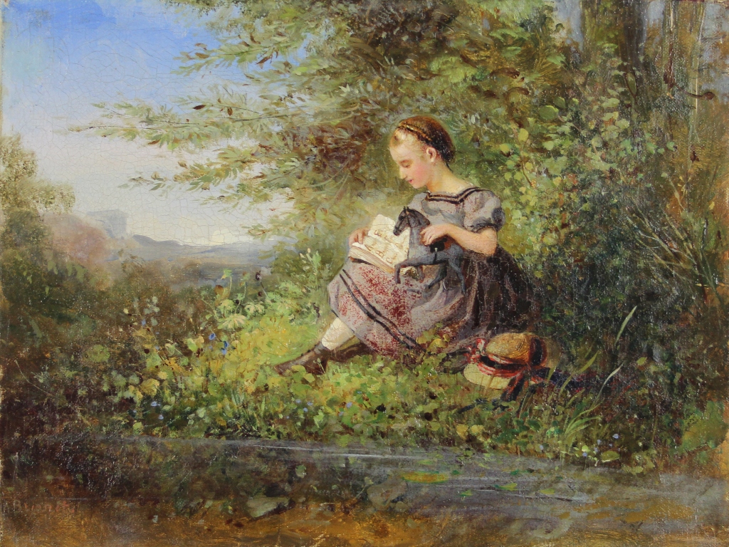 tableau La Lecture   personnage,scène de genre  huile toile 19e siècle