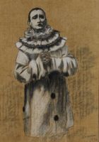 tableau Le clown russe   personnage  pastel carton 1ère moitié 20e siècle