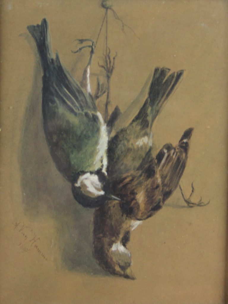 tableau Nature morte aux oiseaux 1 Van Hamme A animaux,chasse pche  mixte papier 19e sicle