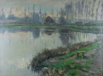 tableau L'étang  en périphérie  Clesse Louis paysage  huile toile 1ère moitié 20e siècle