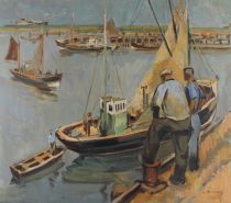 tableau Le pêcheurs Desmare Lucien marine,personnage  huile toile 1ère moitié 20e siècle