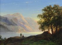 tableau Le lac de Brienz .(suisse)  Hans Josephus Gerardus paysage,paysage de montagne  huile panneau 19e sicle
