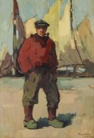tableau Le marin d’Ostende    marine,personnage  huile panneau 1ère moitié 20e siècle
