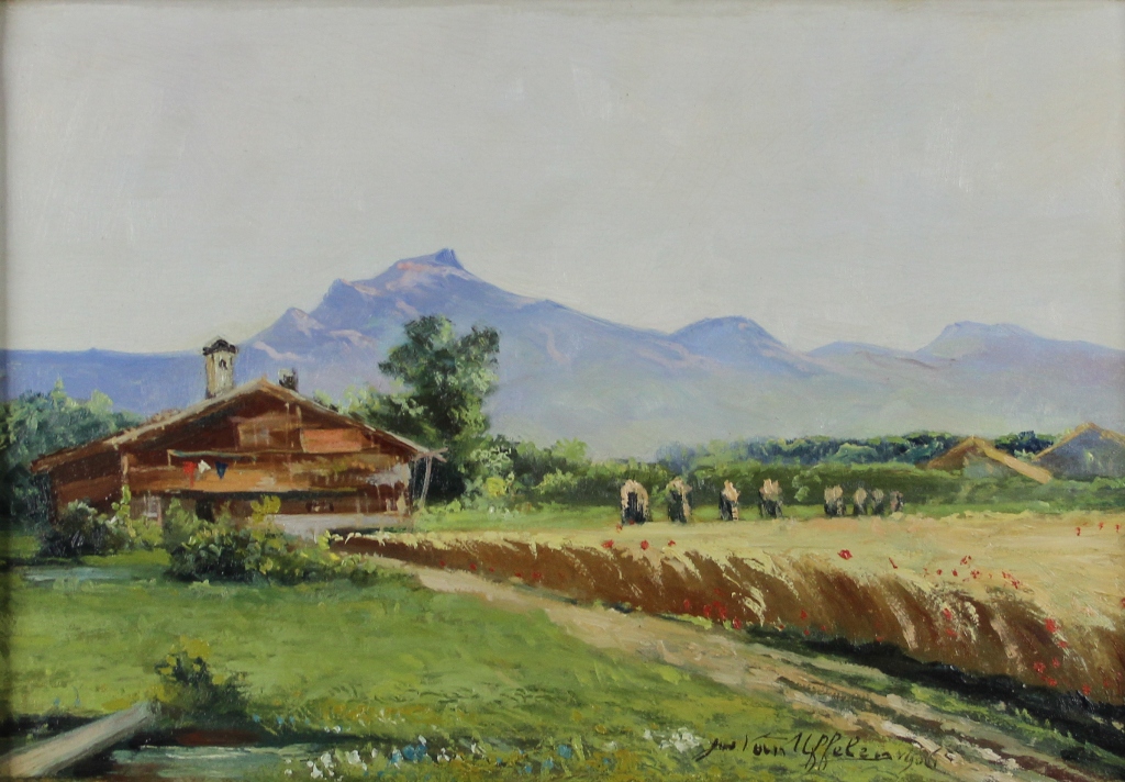 tableau Le chalet Van Uffelen Johannes paysage,paysage de montagne  huile panneau 1re moiti 20e sicle