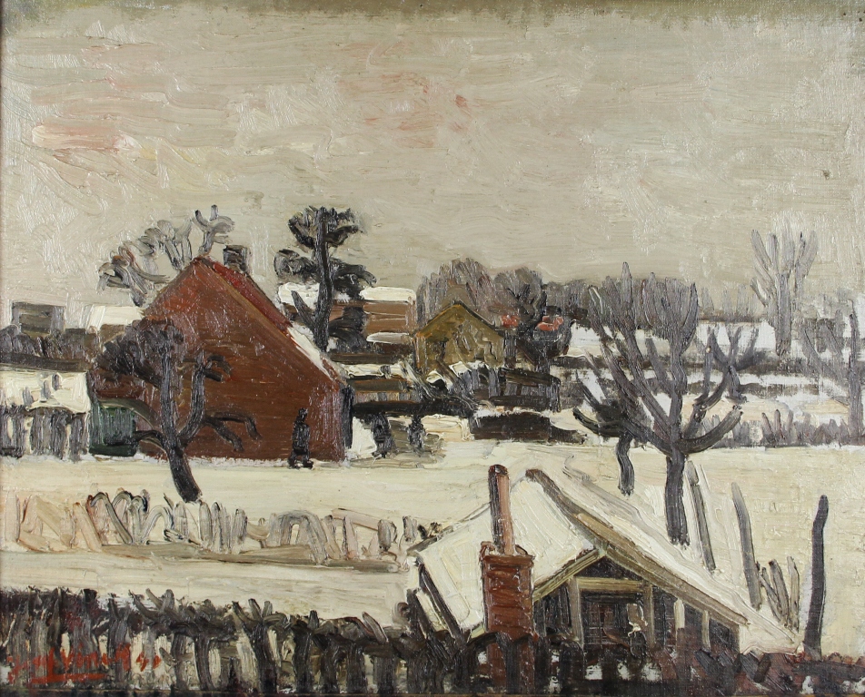 tableau Le village sous la neige Vinck Jozef paysage,village  huile maroufl 1re moiti 20e sicle