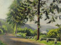 tableau Promenade de Meuse Charlier Octave Joseph paysage,personnage  huile toile 1ère moitié 20e siècle