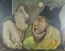 tableau Gabriel et Rosalie Collignon  personnage  huile toile 2ième moitié 20e siècle
