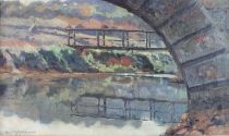 tableau Sous l'arche du pont Grgoire-Ribert Albert Arthur paysage  huile toile 1re moiti 20e sicle