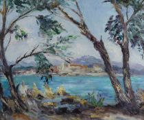 tableau Paysage de méditerranée    paysage,paysage marin,village  huile toile 2ième moitié 20e siècle