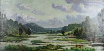 tableau La meuse Sterpin Paul paysage,personnage,scène de genre  huile toile 1ère moitié 20e siècle