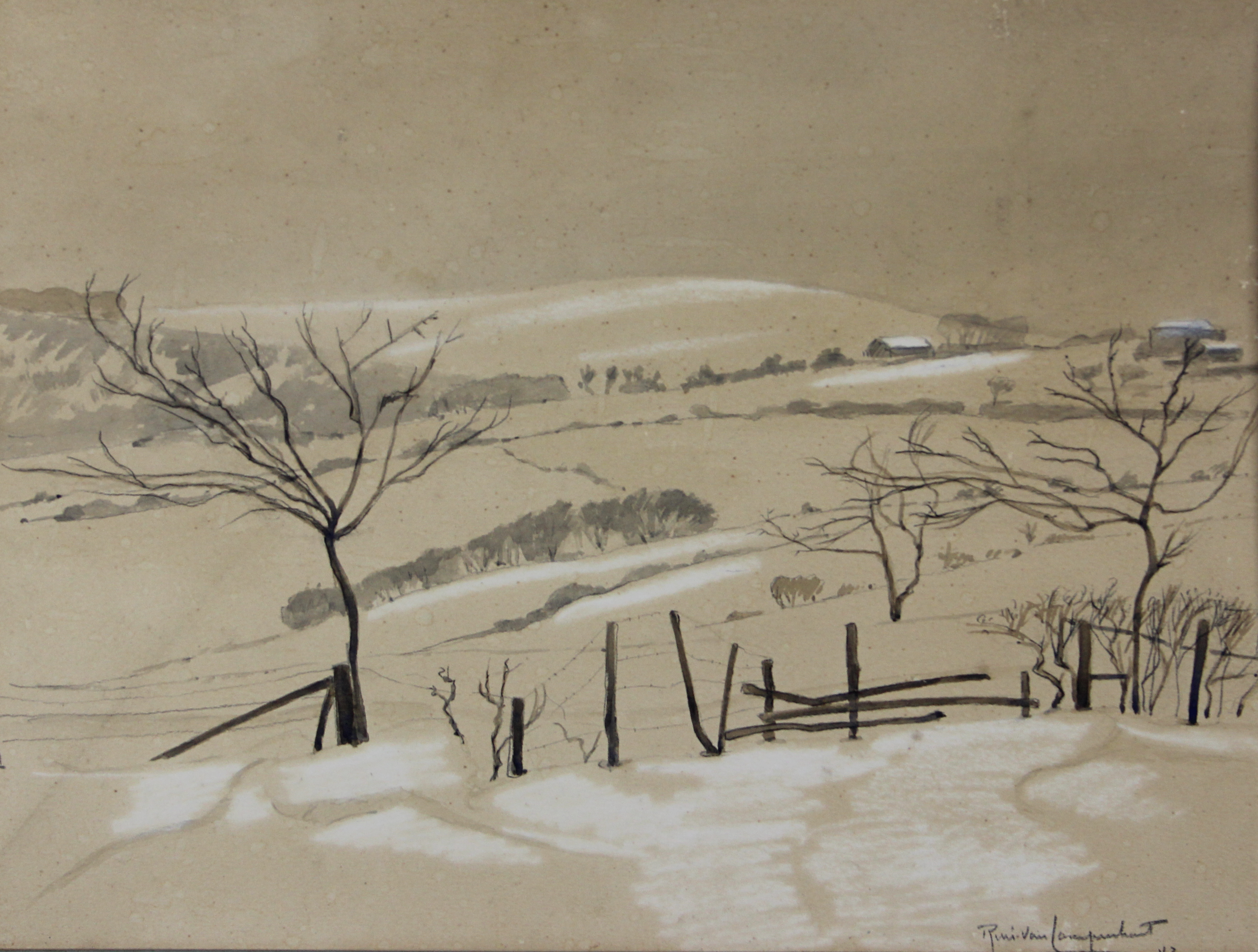 tableau Neige sur la campagne 1 Van Campenhout rené paysage  mixte papier 1ère moitié 20e siècle