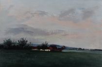 tableau Coucher de soleil à Wauthier Braine Depooter Frans  paysage  huile panneau 2ième moitié 20e siècle