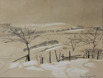 tableau Neige sur la campagne 1 Van Campenhout rené paysage  mixte papier 1ère moitié 20e siècle