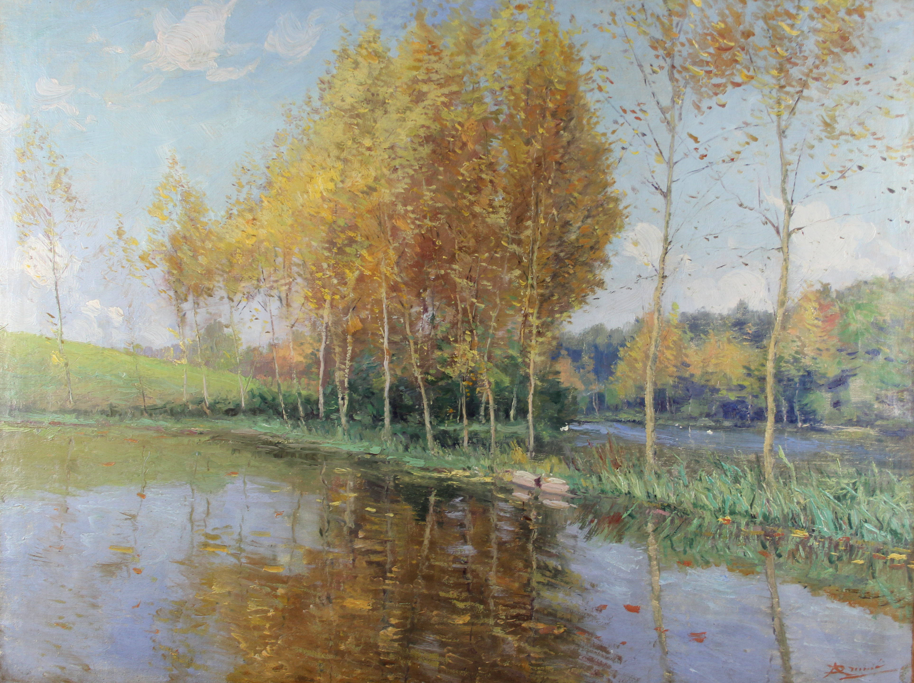 tableau Les étangs   Drume Auguste paysage  huile toile 1ère moitié 20e siècle
