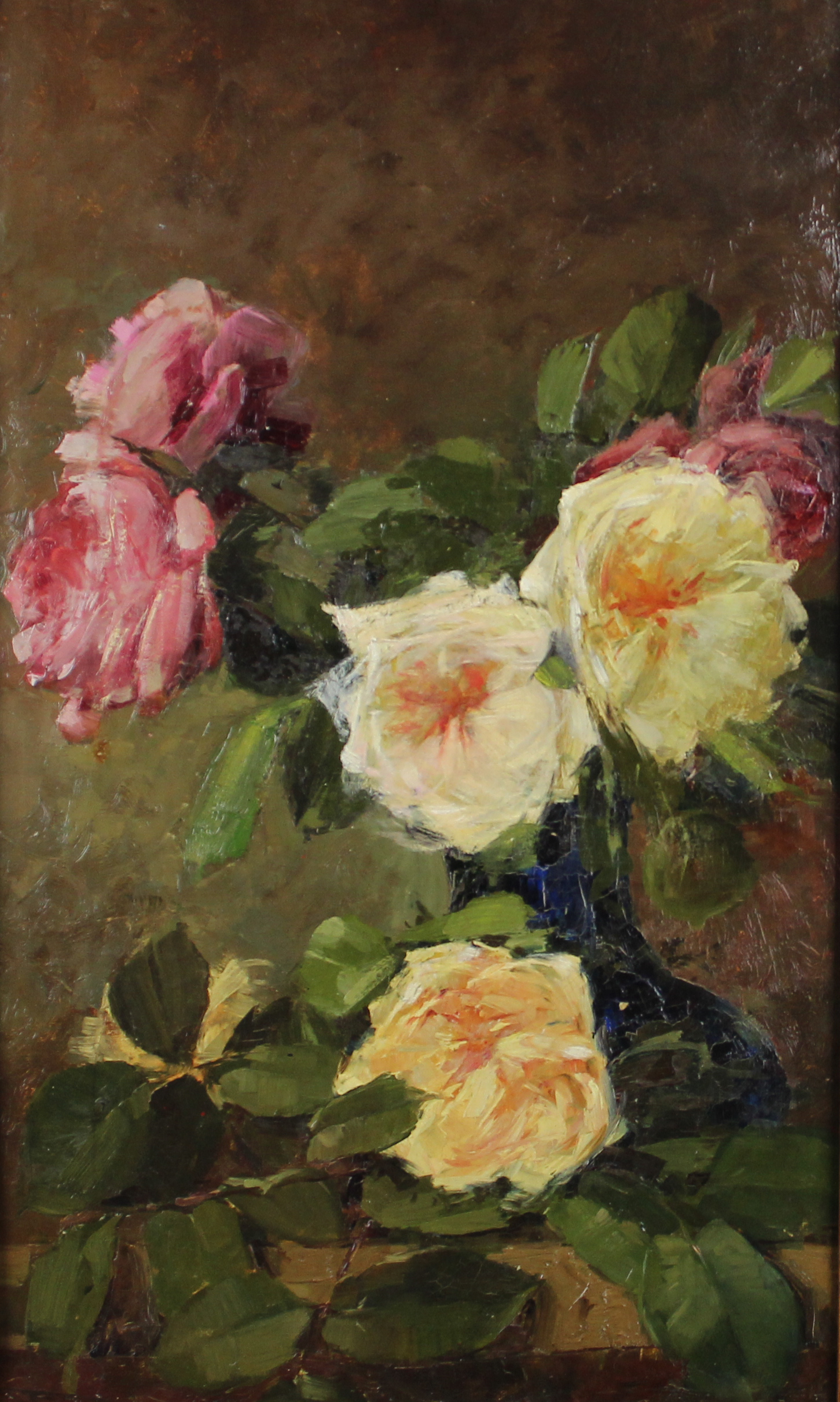 tableau Le bouquet de roses   fleurs,nature morte  huile toile 1ère moitié 20e siècle