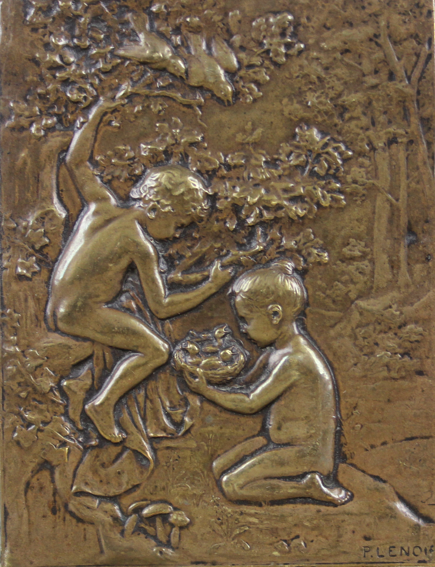 sculpture Le nid Lenoir Paul animaux,scène de genre  cuivre  1ère moitié 20e siècle