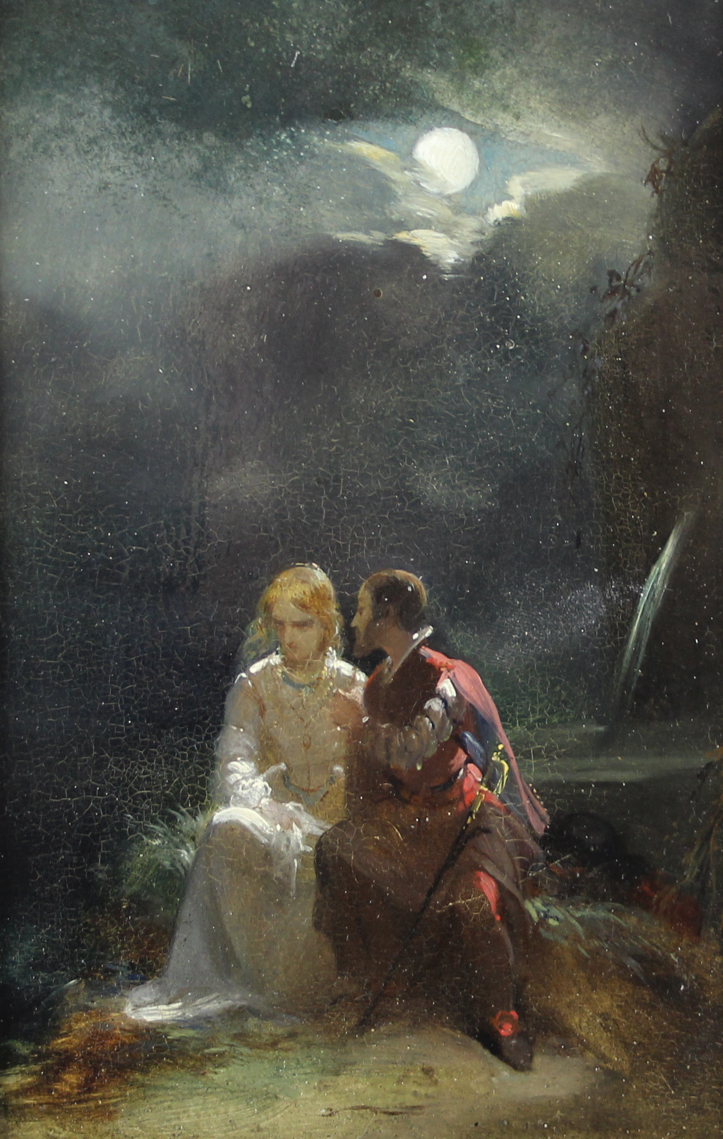 tableau Scène romantique  Van Severdonck  personnage,scène de genre  huile panneau 19e siècle
