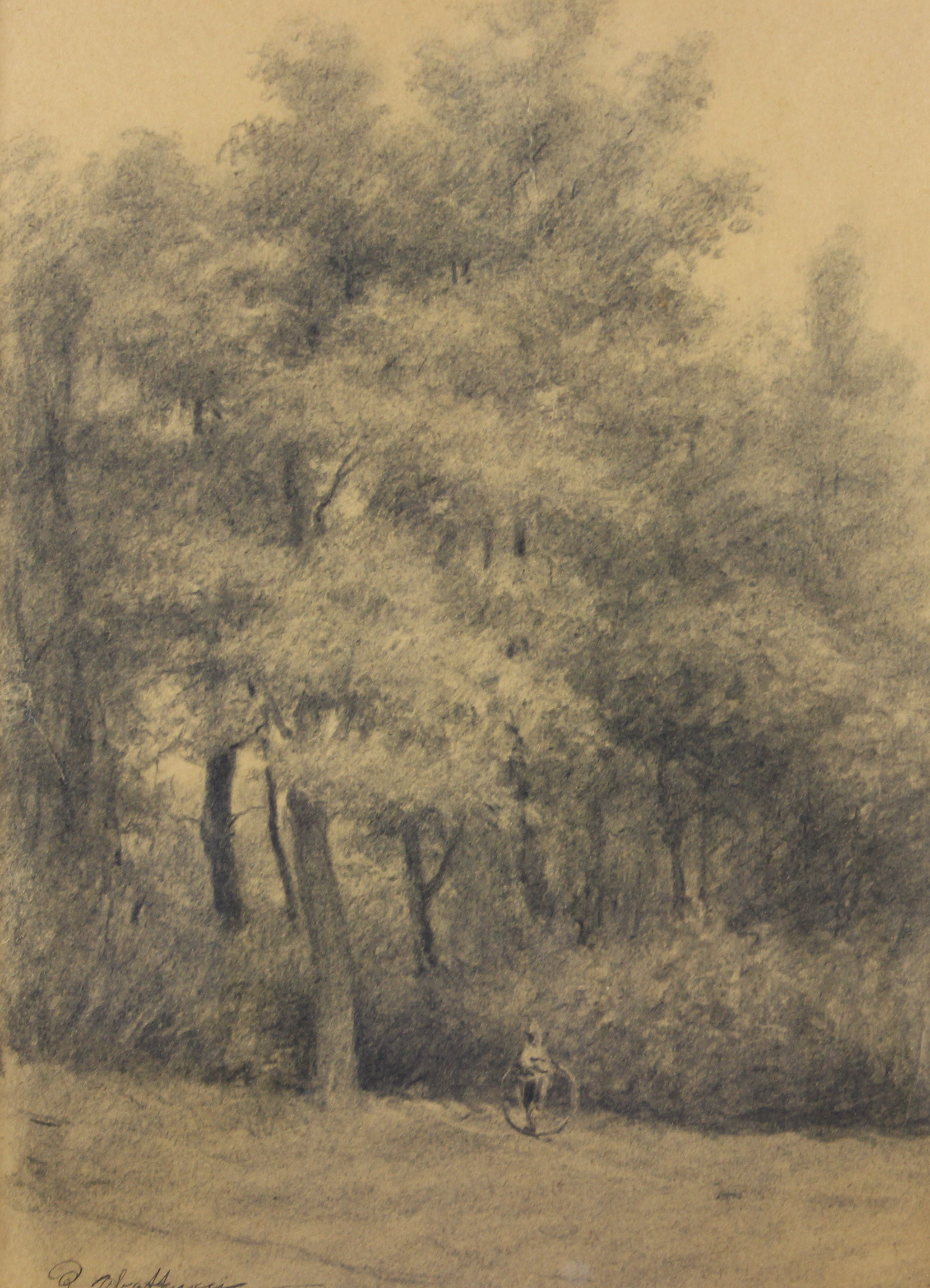 tableau L'enfant au cerceau  Abattucci Pierre paysage,personnage  crayon papier 19e siècle