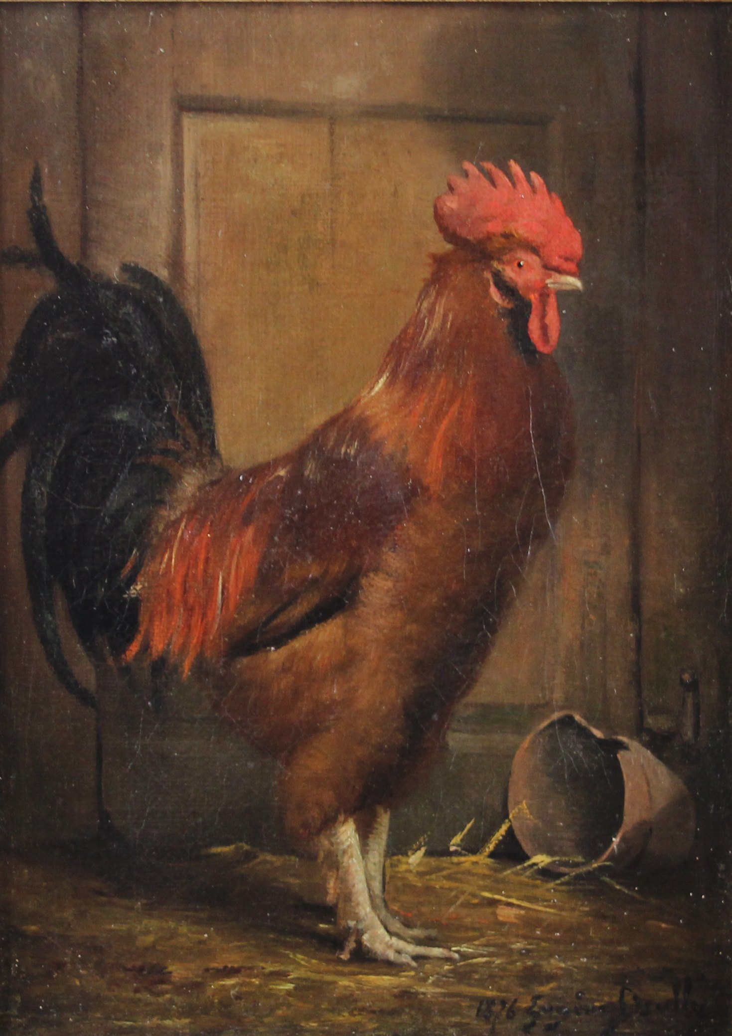 tableau Le coq  Deully Eugène animaux  huile toile 19e siècle