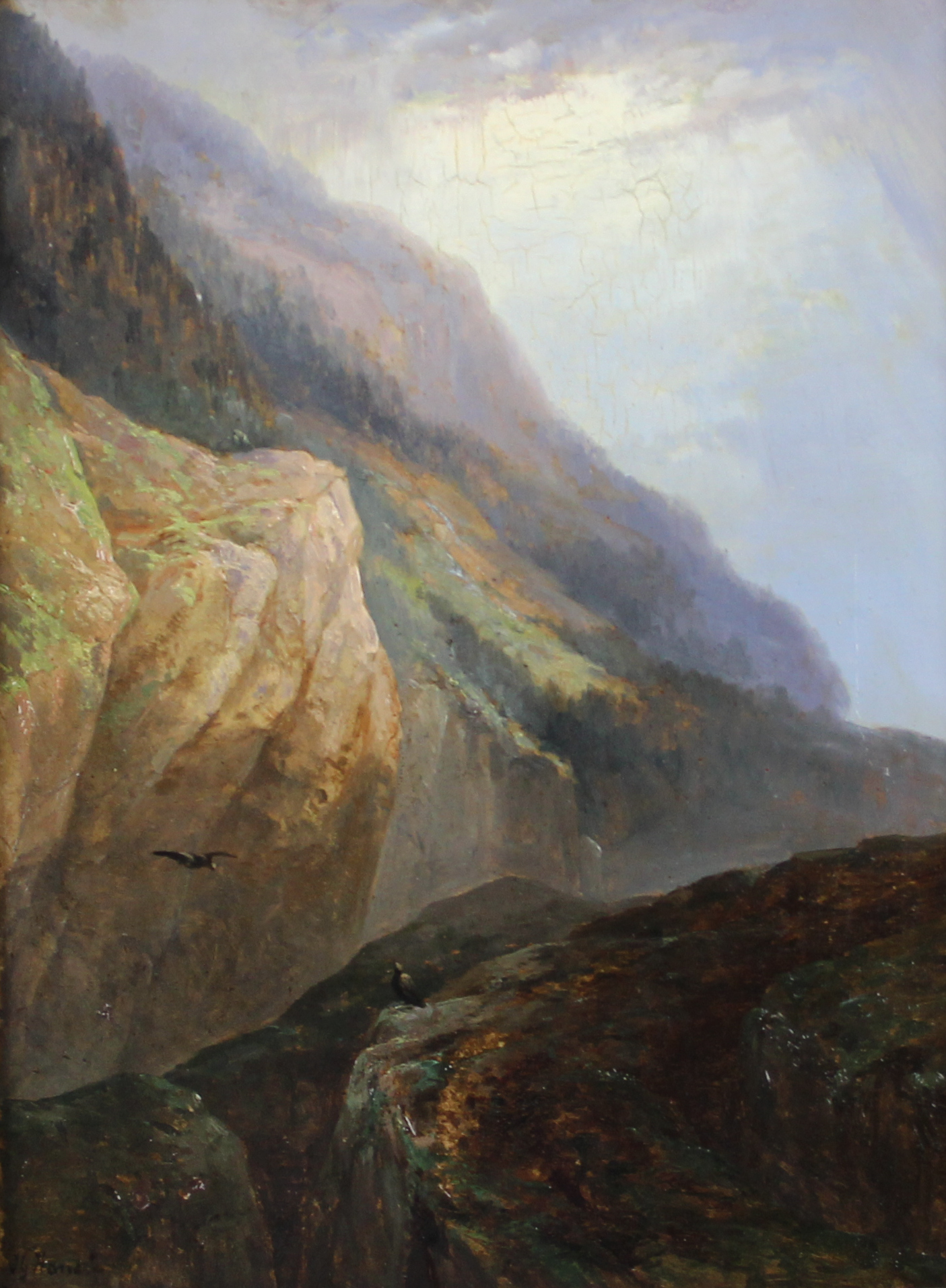 tableau Les aigles (Berner Oberland) Hans Josephus Gerardus animaux,paysage  huile panneau 19e siècle