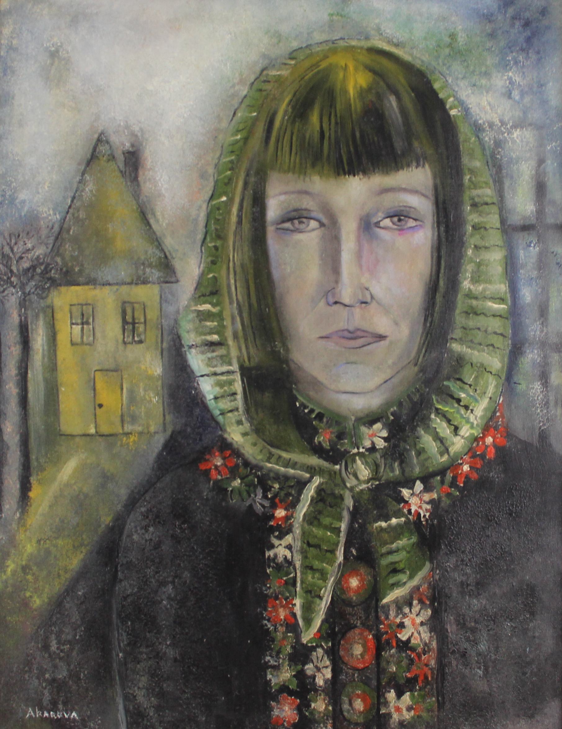 tableau L'artiste Akarova (Acarin) Margueritte personnage  huile toile 2ième moitié 20e siècle