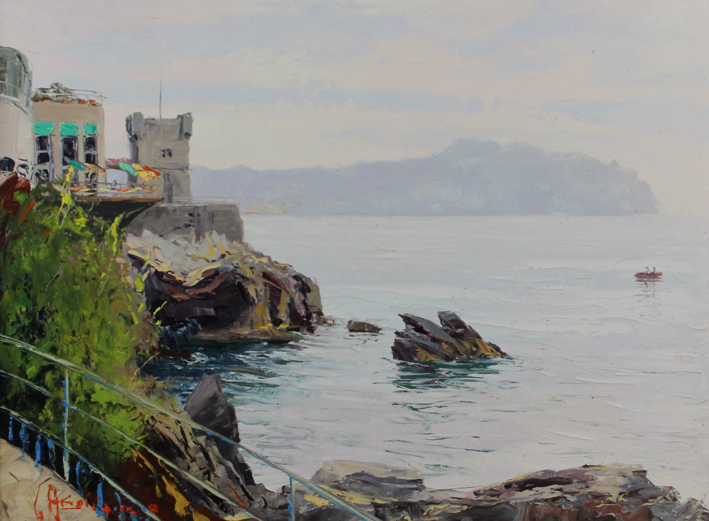 tableau Nervi (Italie) Arigliano Guiseppe marine,paysage  huile toile 2ième moitié 20e siècle
