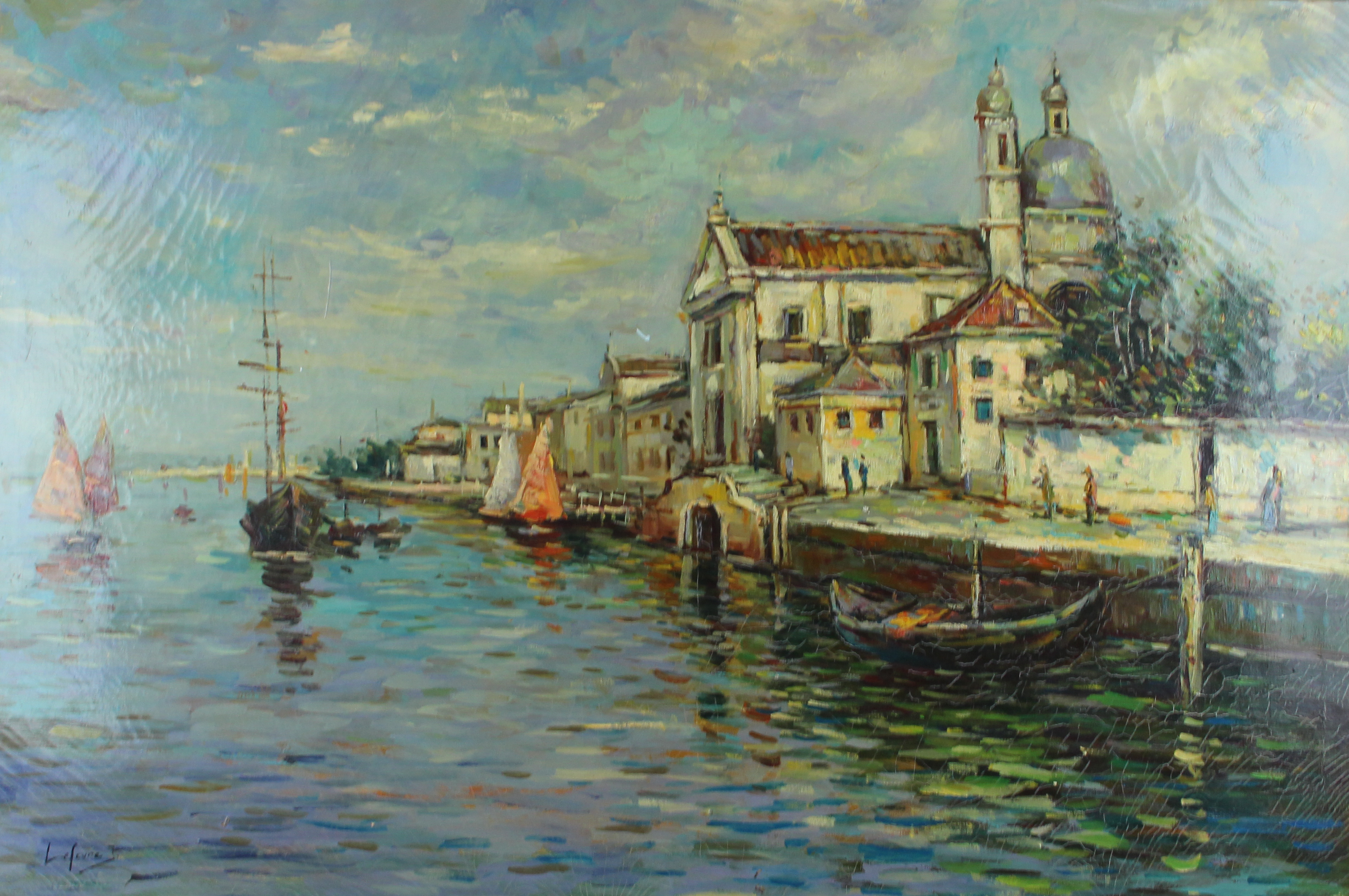 tableau Venise Lefevre J marine,ville  huile toile 2ième moitié 20e siècle